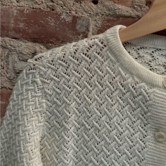 Vintage Handmade Ivory Crochet Cardigan Sweater - Picture 3 of 4